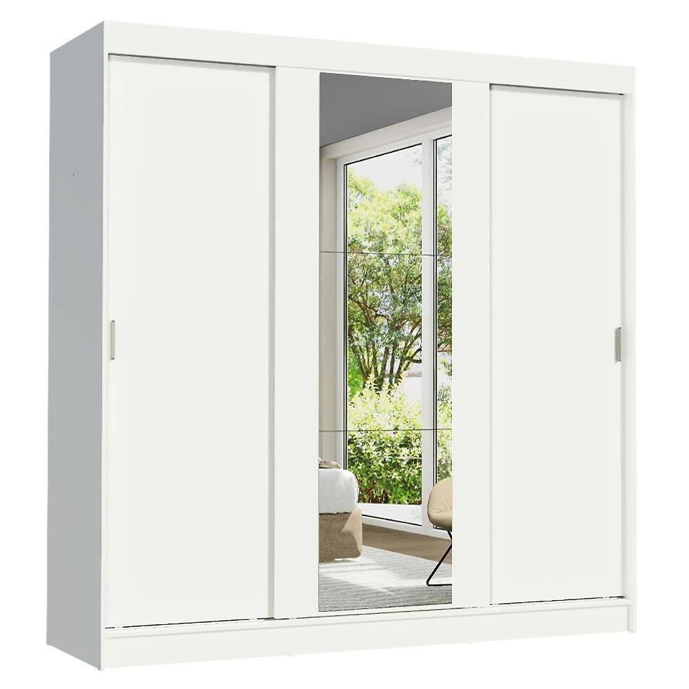 Miniatura Guarda-Roupa Casal Madesa Reno 3 Portas de Correr com Espelho - Branco Branco