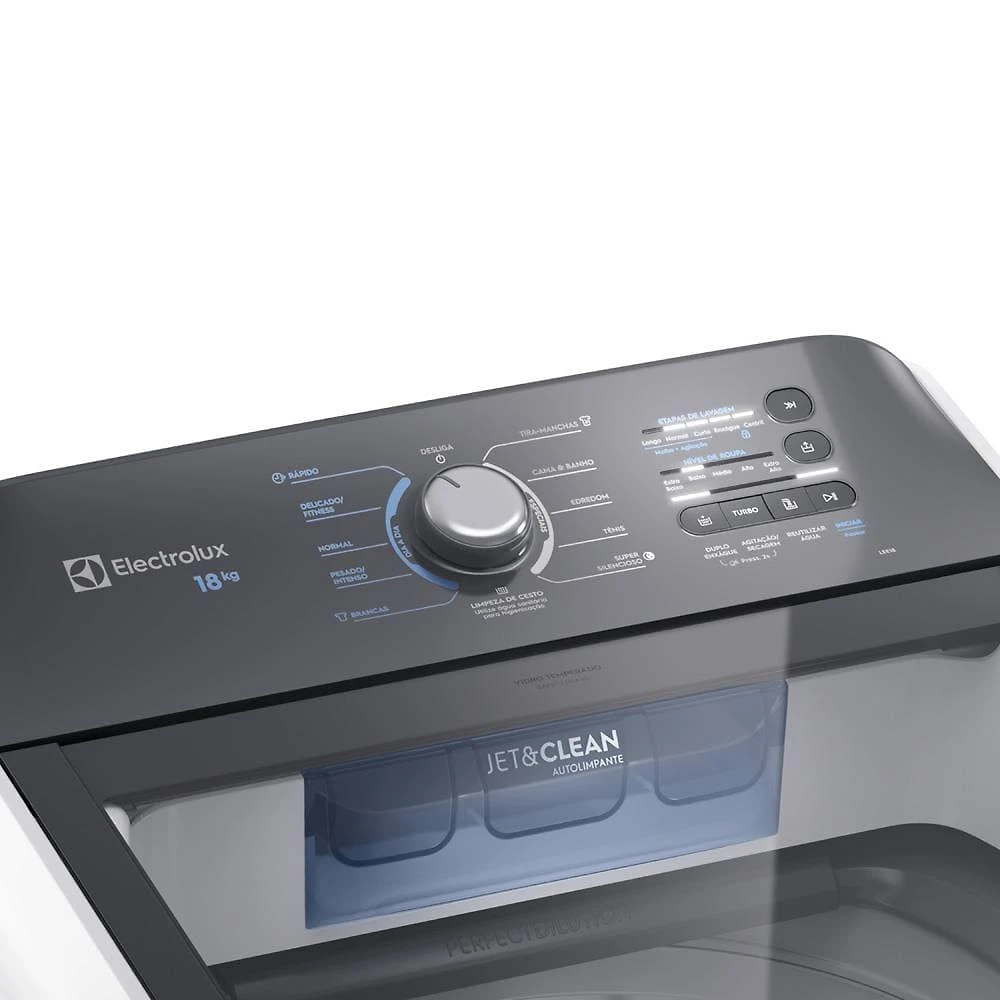Lavadora de roupas electrolux efficient lee18 18kg cesto inox filtro de fiapos tecnologia jet&clean branca