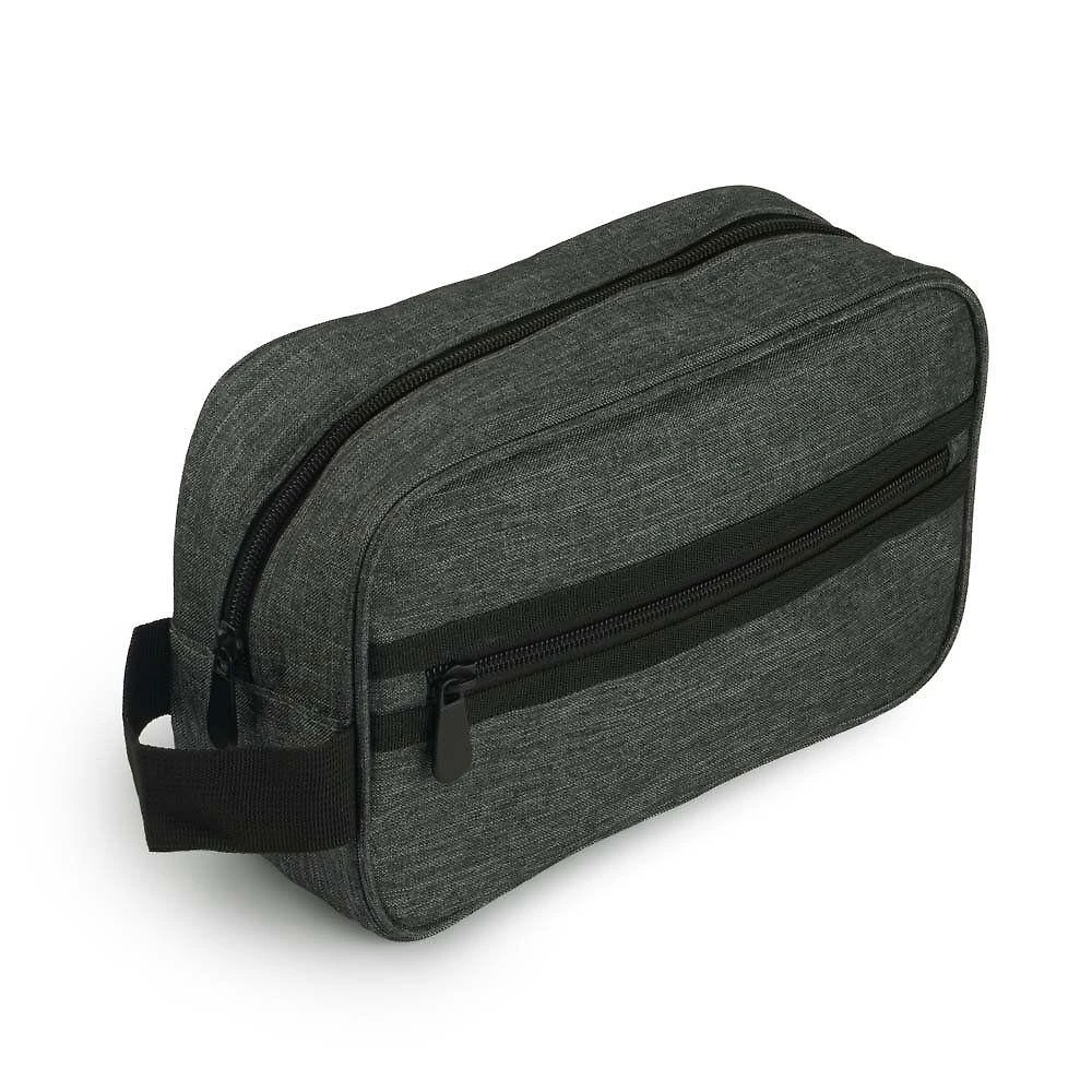 Necessaire Grande em Poliester 300D 4L Preta com Alca Lateral e Bolso Frontal com Ziper