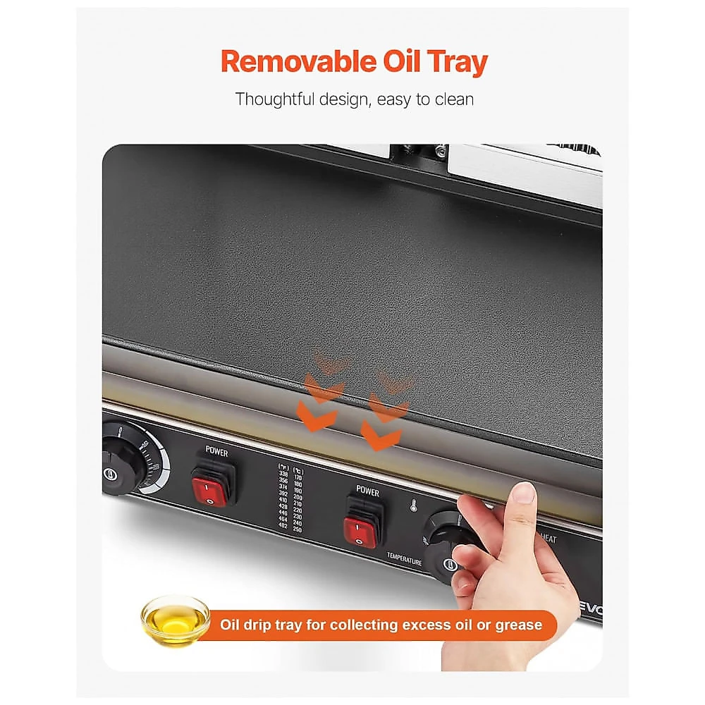 Grill Panini Comercial VEVOR 3600W Dupla Placa Esmaltada Temperatura Ajustável Inox 110V