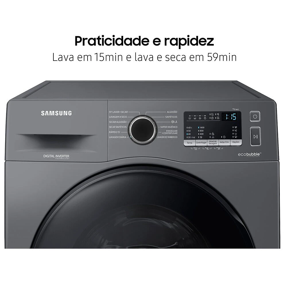 Miniatura Lava e Seca Samsung Ecobubble 11 Kg Smart Check WD11A Inox Look - 110V