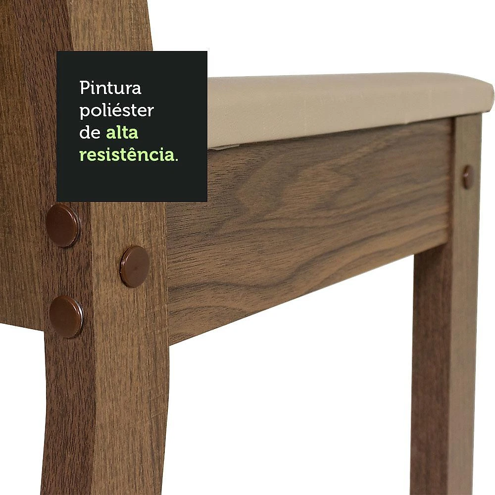 Conjunto sala de jantar maris madesa mesa tampo de madeira com 6 cadeiras - rustic/sintético bege rustic/pérola
