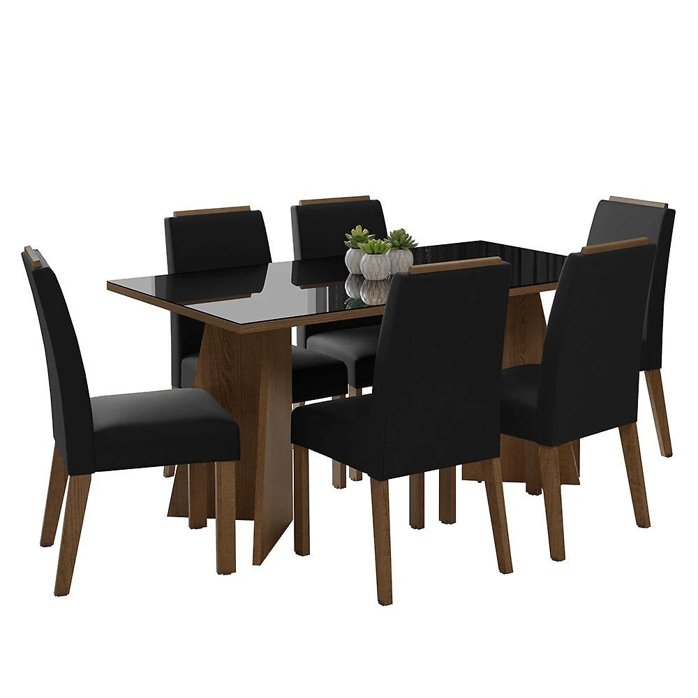 Conjunto sala de jantar tampo de vidro 6 cadeiras madrid madesa