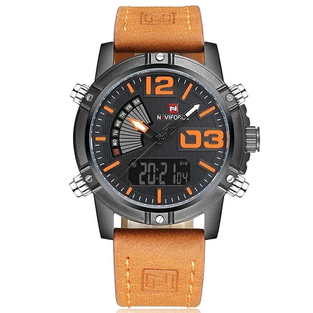 Relógio Esportivo Masculino Display Duplo LED Digital à Prova D'água Laranja com Pulseira de Resina