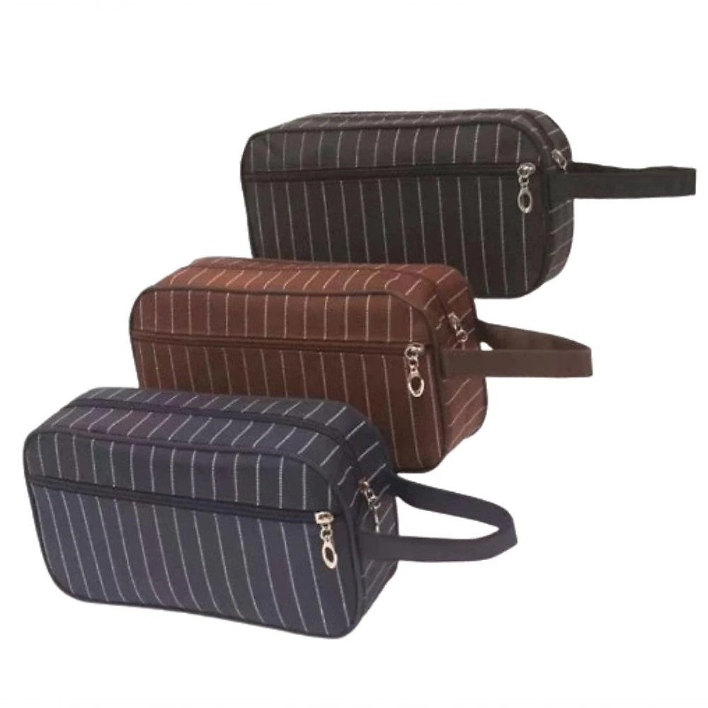Necessaire Masculino Estojo De Viagem Organizador Unissex Com Zíper Listrado marrom