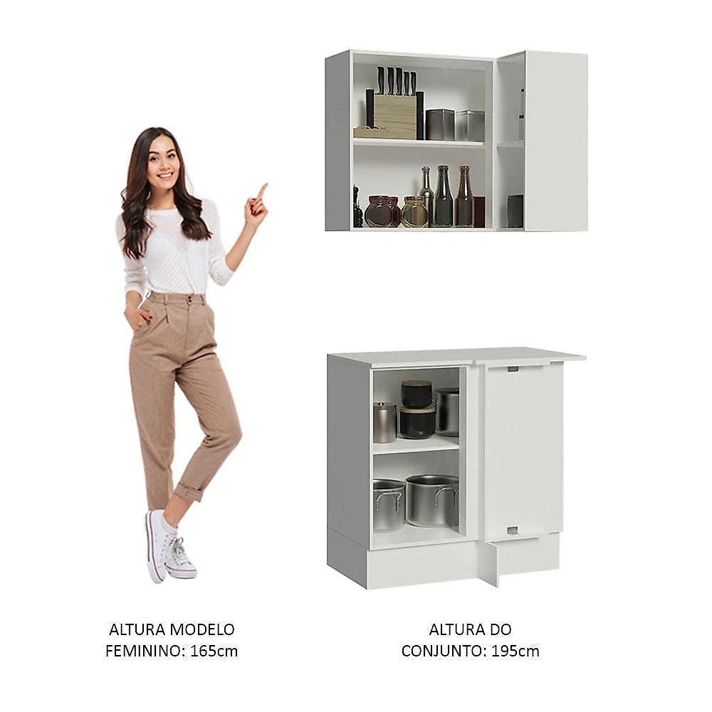 Kit Armário de Cozinha de Canto 100% MDF 2 Portas e Nicho Branco Smart Madesa Branco