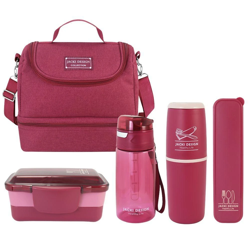 Kit De Bolsa Térmica 2 Compartimentos, Marmita E Garrafa, Porta Talher E Porta Escova Vinho