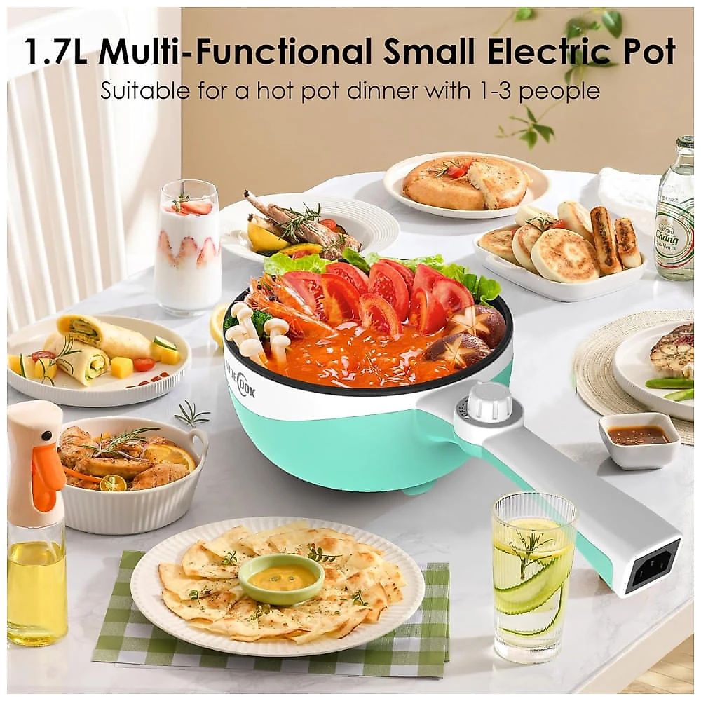 Panela Elétrica Mini Audecook Hot Pot - 1,7L, Portátil Antiaderente, Ajuste de Potência, Cozinheiro de Ramen para Viagens - Ideal para aventureiros