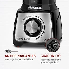 Liquidificador Mondial Turbo Inox L-1400 12 Velocidades 1400W 3L Preto 110V