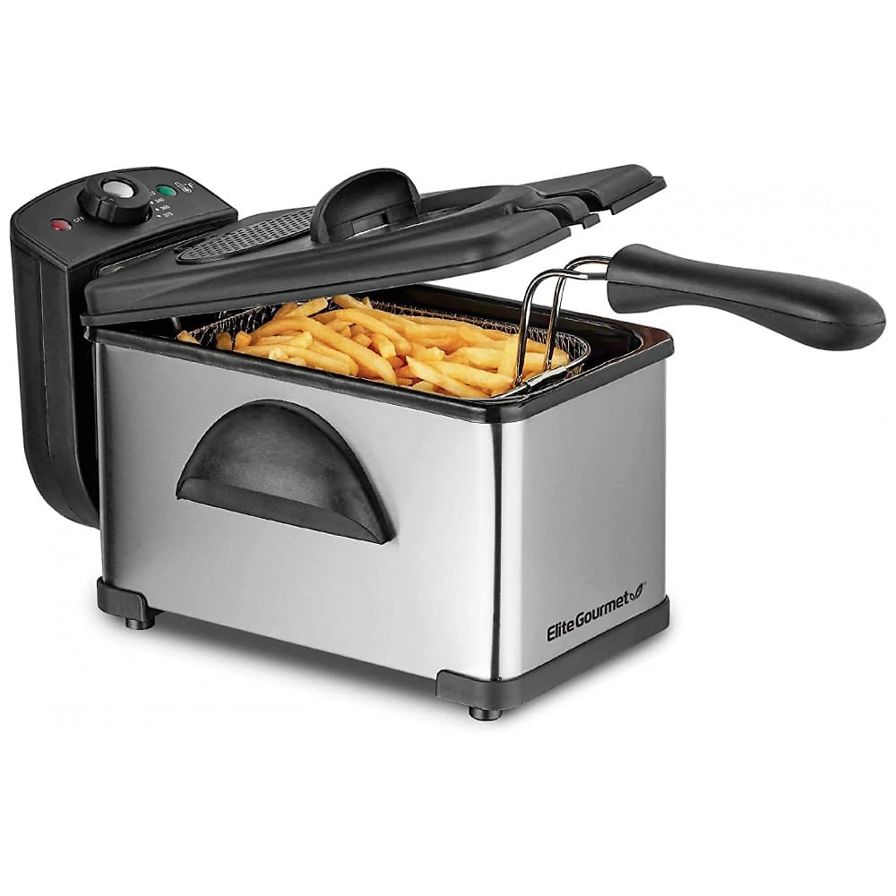 Fritadeira Elétrica 2L em Aço Inoxidável, 1500W 110V, Elite Gourmet EDF2100, Prata