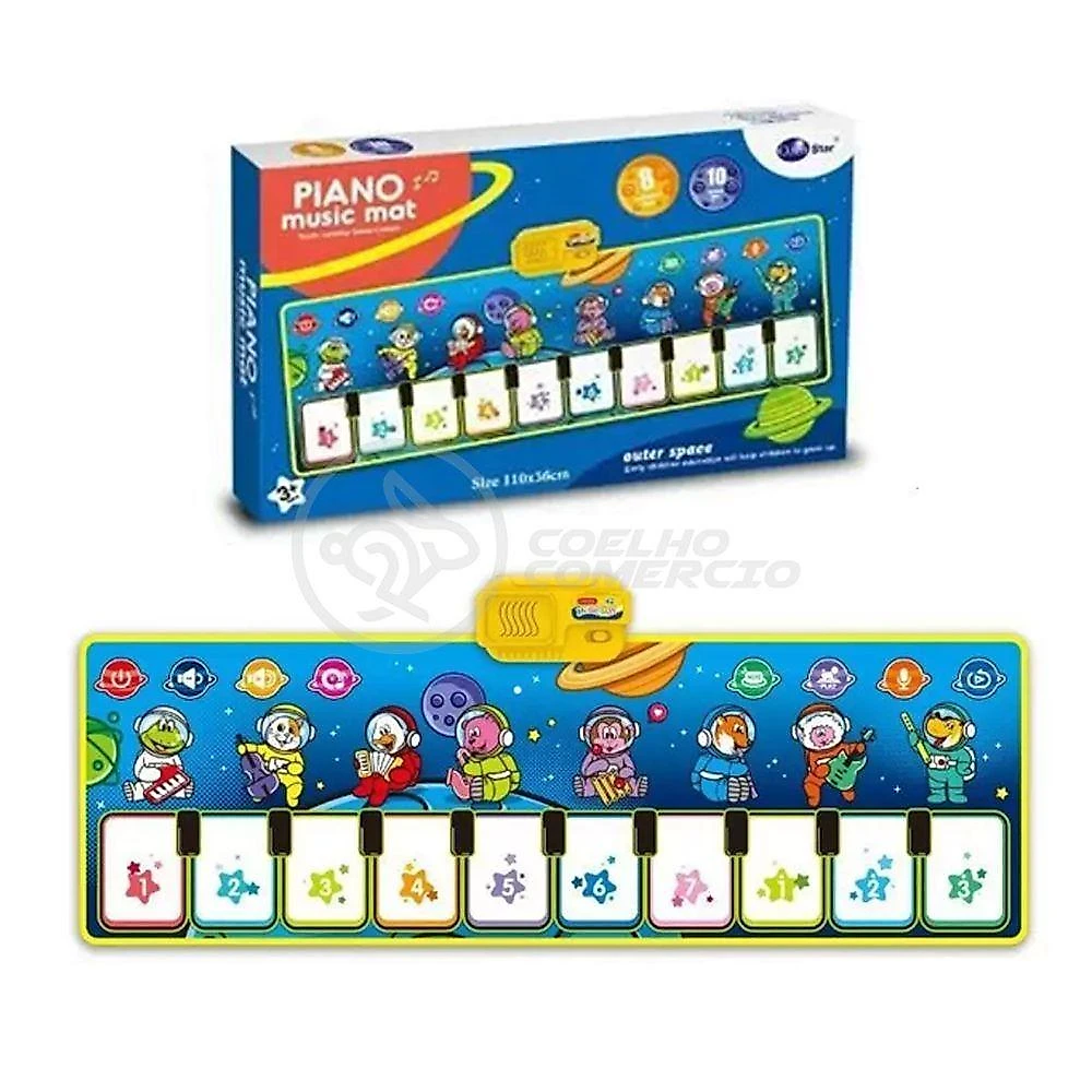 Piano Music Mat Tapete Musical 110x36cm Bebês 10 Teclas