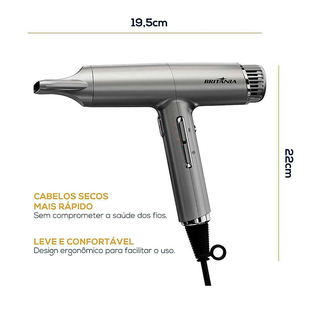Secador de Cabelos BSC3400 Mais Silencioso 1600W Britânia Cinza - 110V