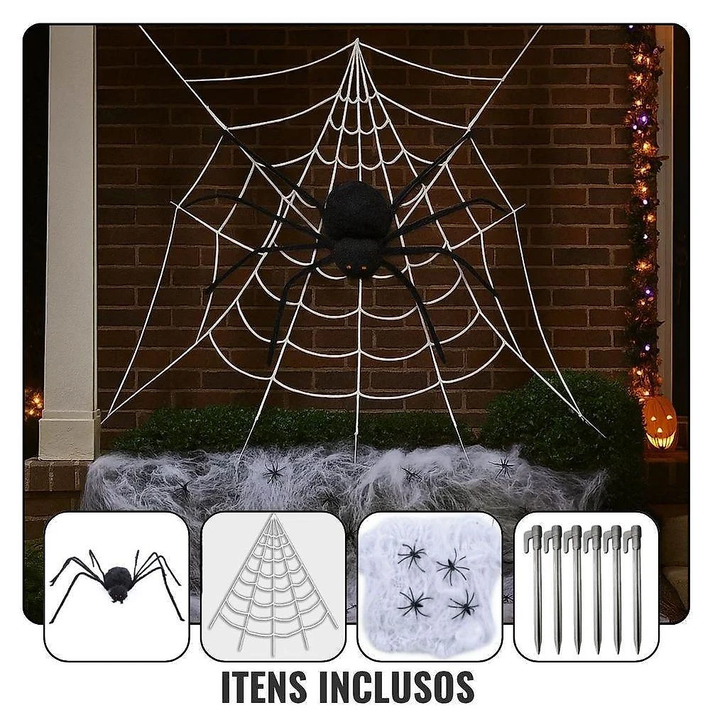 Kit Decoração Halloween Teia de Canto 5M e Aranha Gigante Cromus