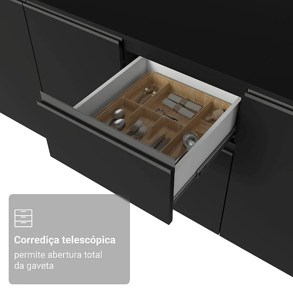 Armário de Cozinha Completa de Canto 445 cm Suspenso Preto Nice Madesa 03