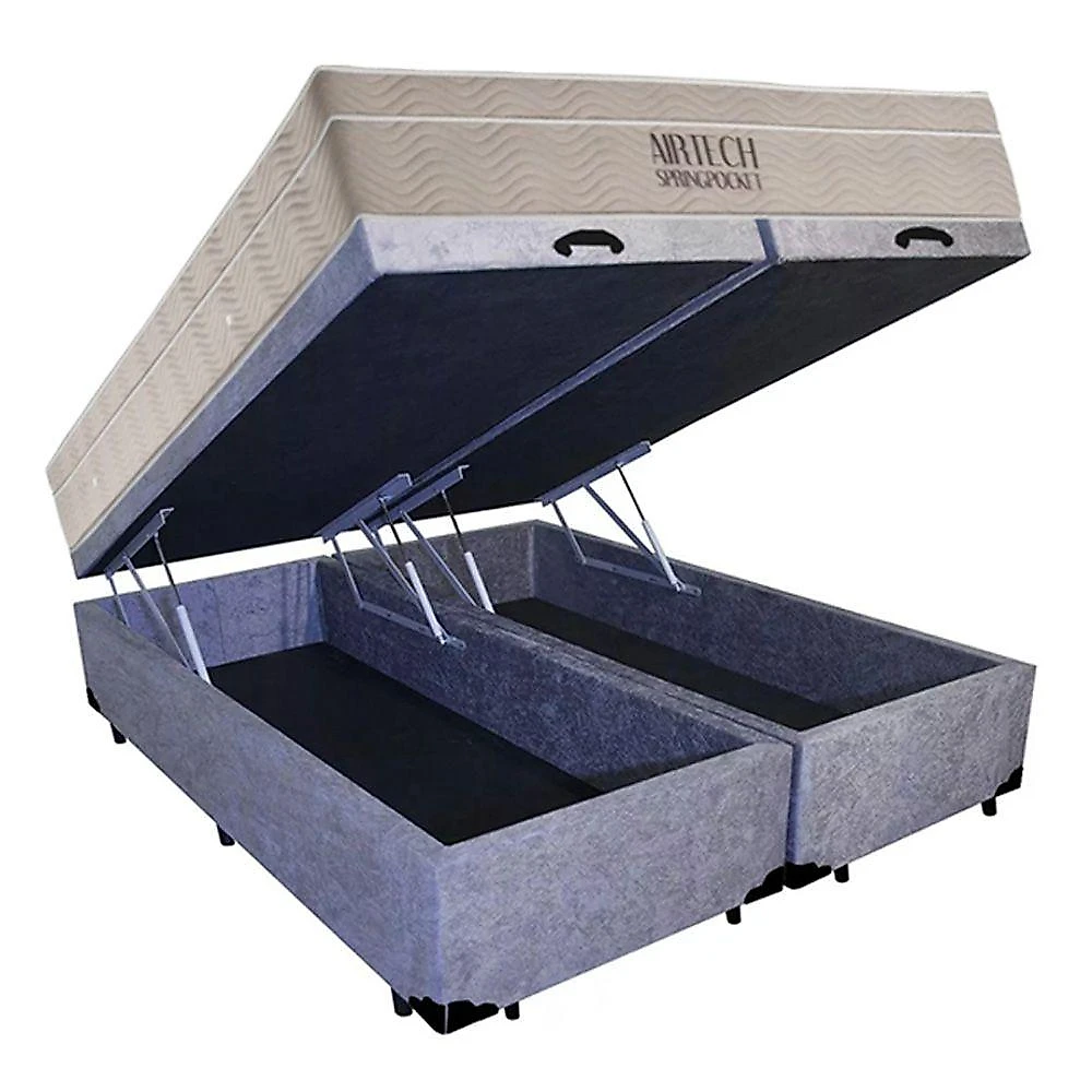 Cama Box com Baú Queen Airtech Suede Bipartido Colchão Molas Ensacadas Cinza Ortobom