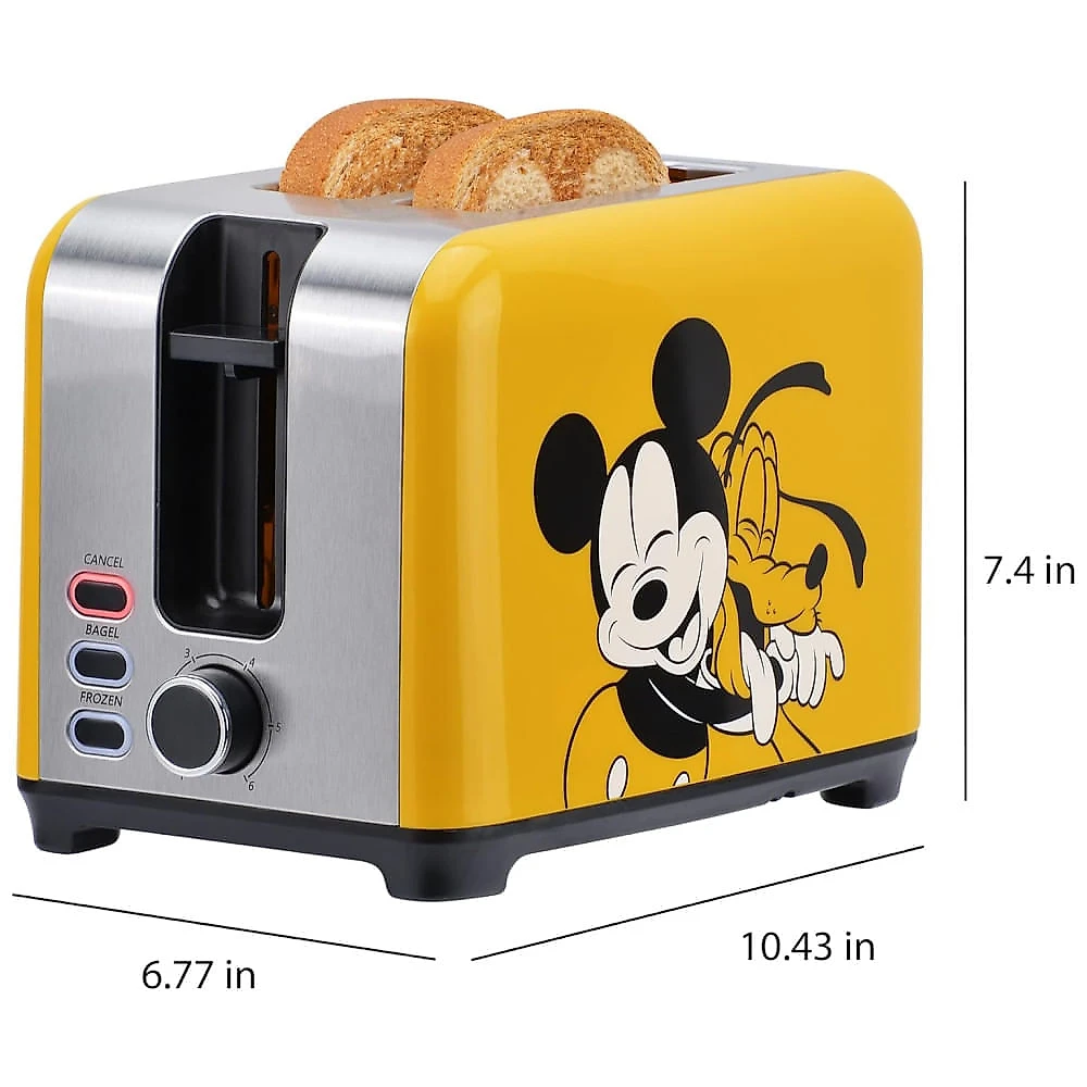 Torradeira 2 Fatias com Controle de Tostagem Ajustável e Botões Iluminados, 850W, Disney Mickey e Plutão, Amarela 110v