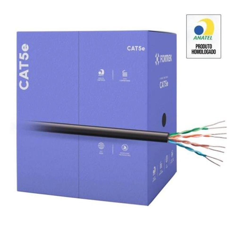 Cabo de Rede Cat5e FK 500C com Condutor 100% Cobre Preto Fortrek 305M