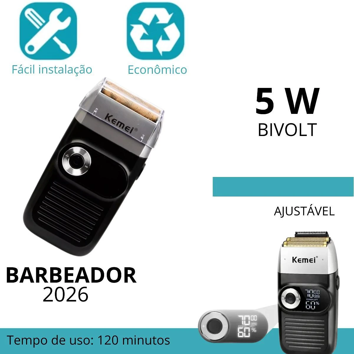 Miniatura Barbeador Kemei Km-2026 Silencioso Para Cortes Detalhados