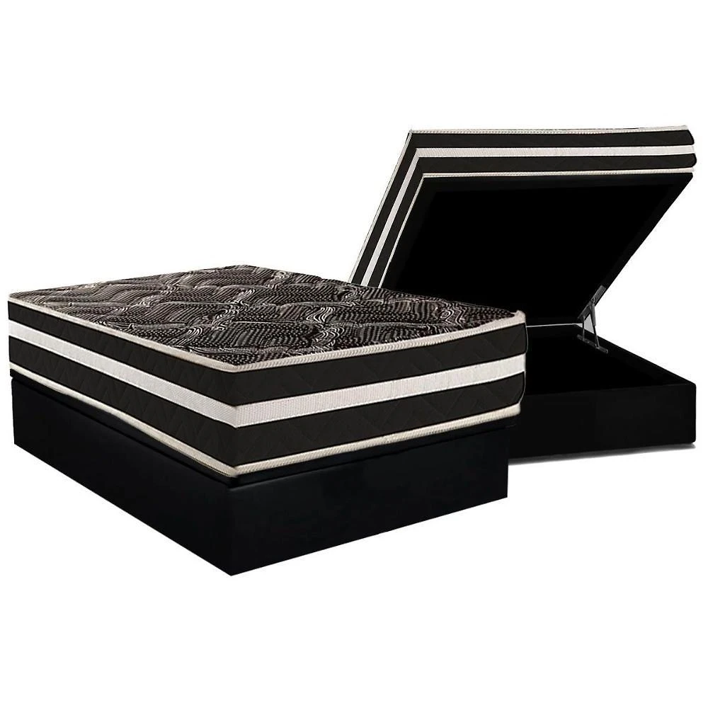 Cama Box Baú Casal: Colchão Ortopédico Paropas D28 Ag80 Master Black Double Face + Base Crc Suede Black (138x188)