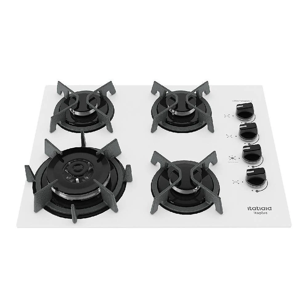 Cooktop a gás embutido itatiaia itaplus 3700000493 4 bocas vidro temperado tripla chama branco