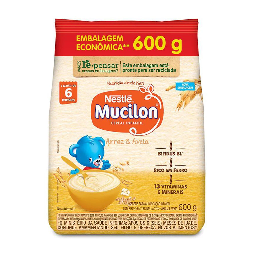 Mucilon Arroz e Aveia Cereal Infantil Sachê 600g