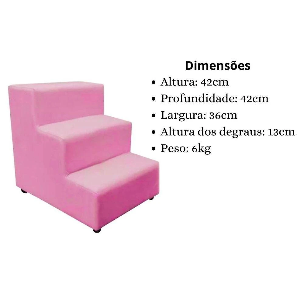 Escada Escadinha Petcachorro 3 Degraus Rampa Dog Suede Rosa