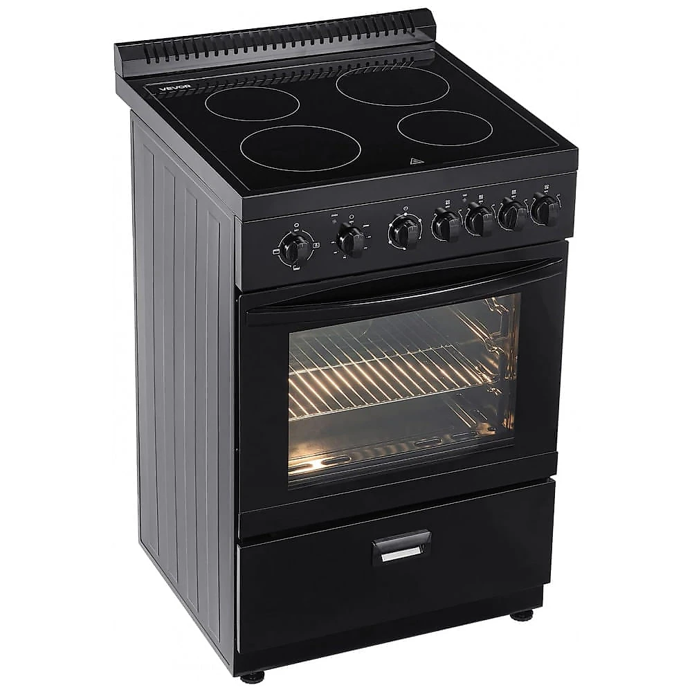 Fogão Elétrico de Piso VEVOR 61 cm Inox 4 Bocas Forno 76L 3 Grades Gaveta 110V