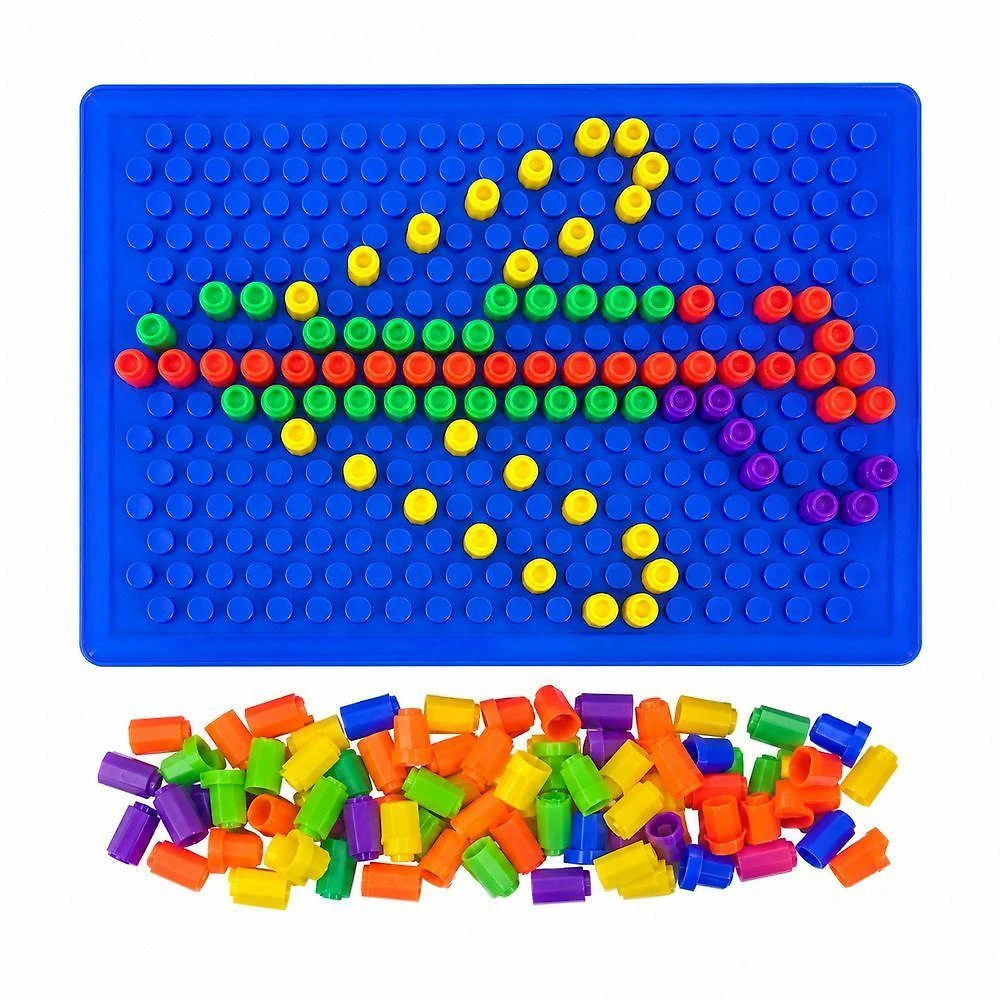 Brinquedo Educativo Mosaico de Pinos Coloridos com Tabuleiro Coordenação Motora Infantil Utimix