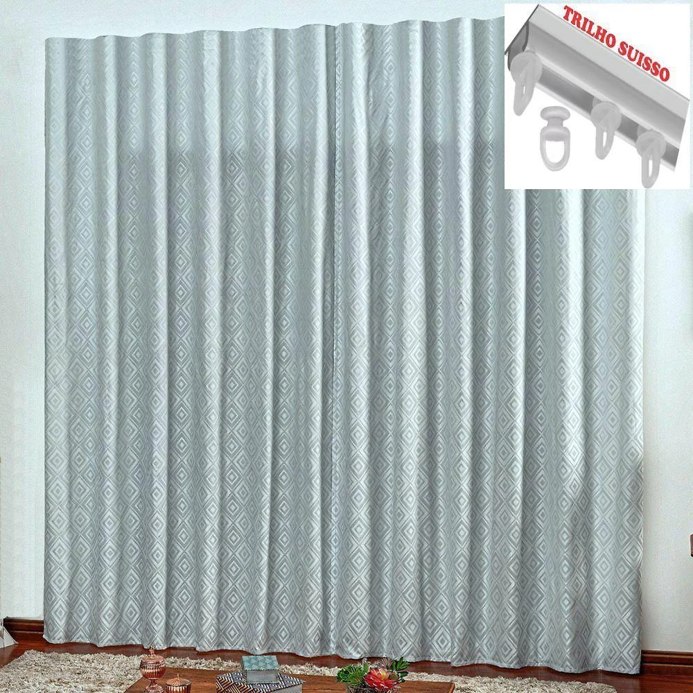 Cortina Em Jacquard Degradê 3,00 X 2,70 Para Trilho Suisso - Cinza