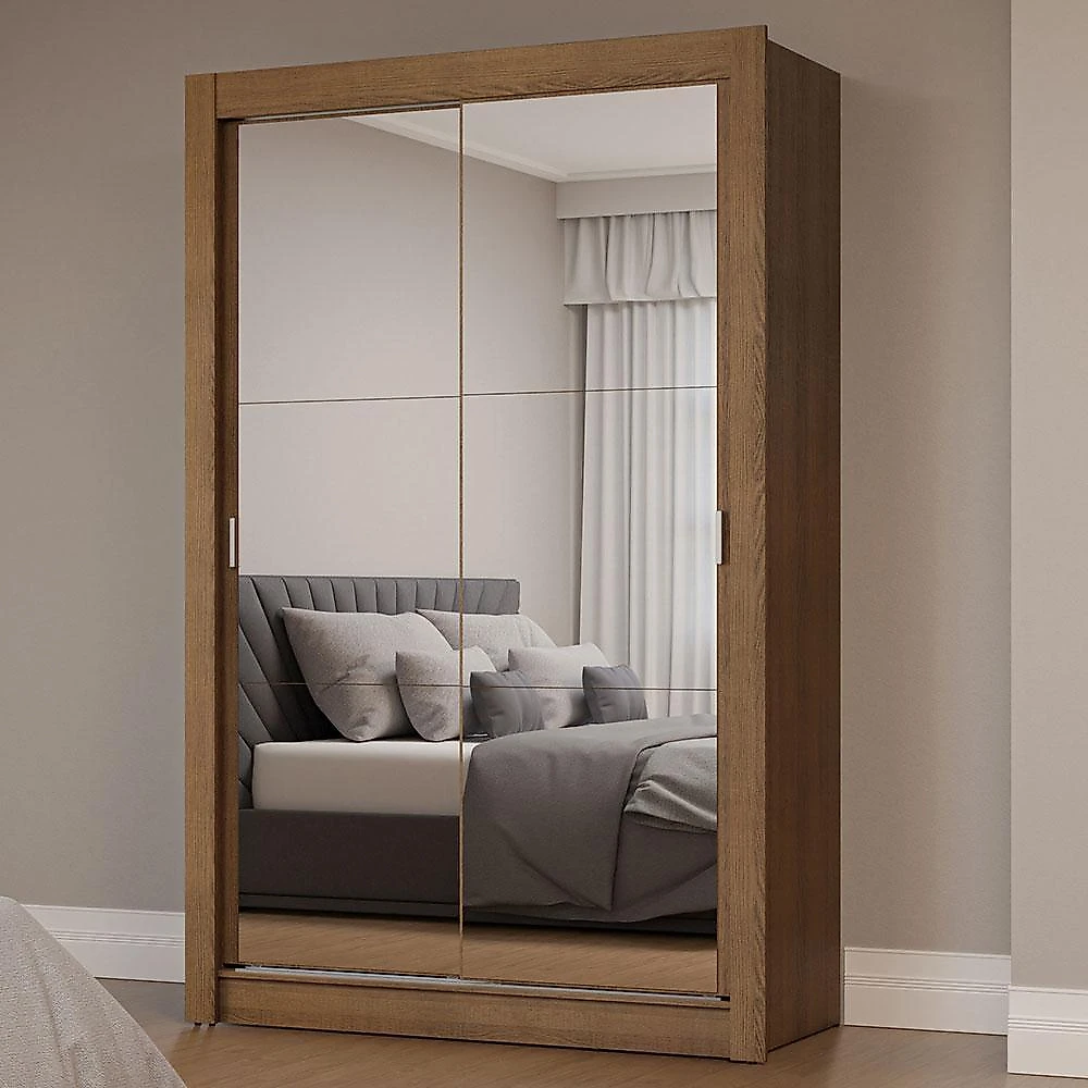 Guarda-roupa solteiro 2 portas de correr com espelhos milano madesa branco