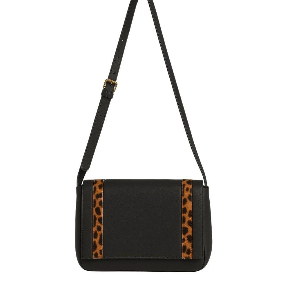 Bolsa Zup Bags Carteiro Couro Legítimo Animal Print Preto Feminina