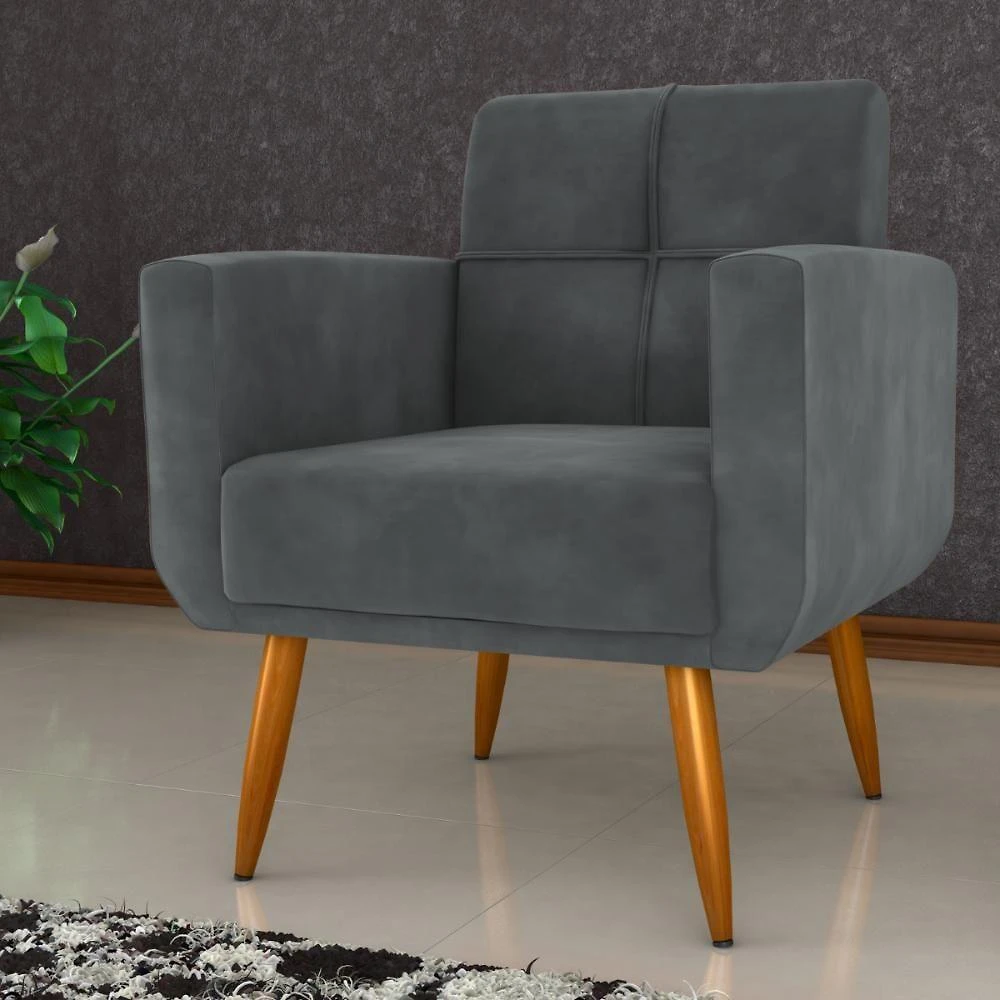 Poltrona Decorativa Itaqui Veludo Cinza