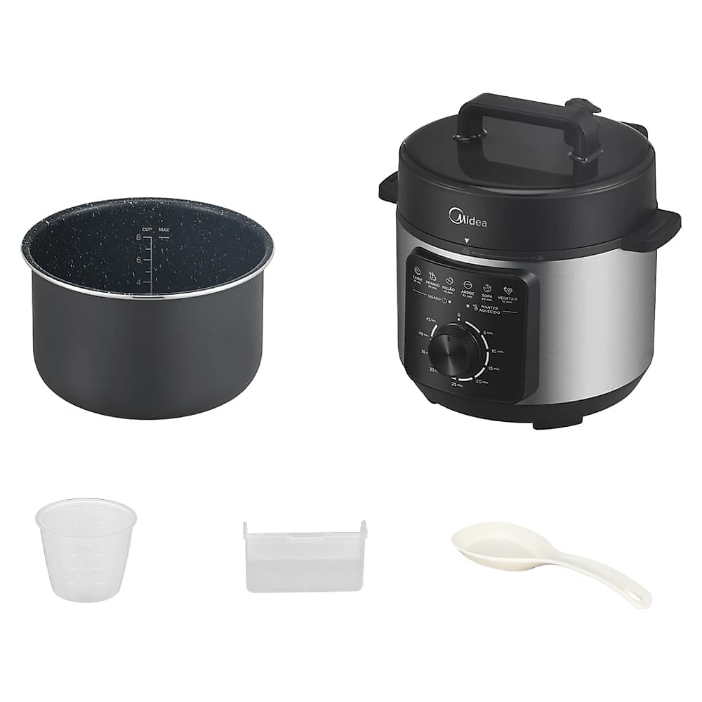 Panela de Pressão Elétrica Midea 4 Litros Preto e Inox - PPM4 220