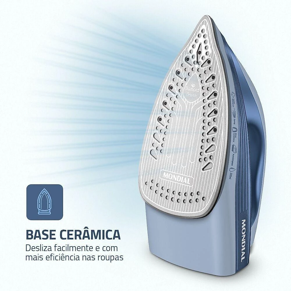 Ferro a Vapor Seco Mondial FVN-02-BL Base Cerâmica Azul 1800W 220V