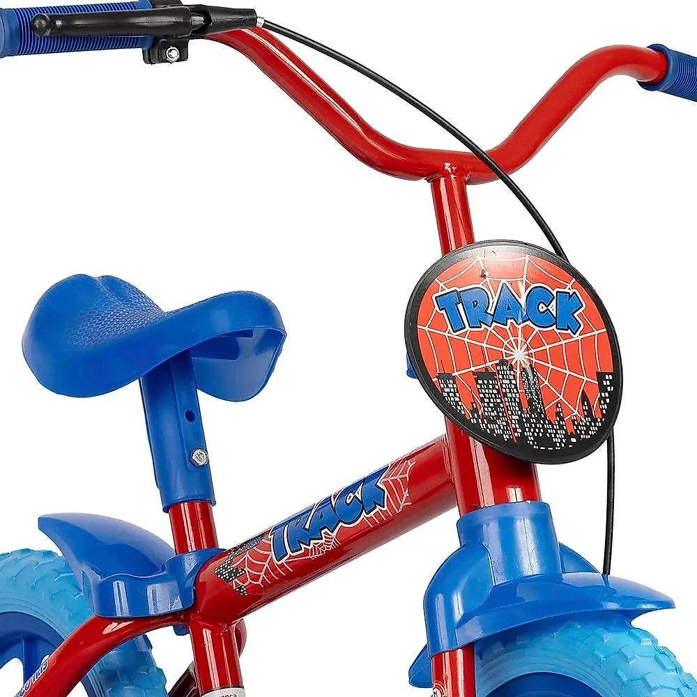 Bicicleta Infantil Arco-Iris Aro 12 3 a 4 Anos Freio a Tambor com Rodinhas Azul e Vermelho Track &