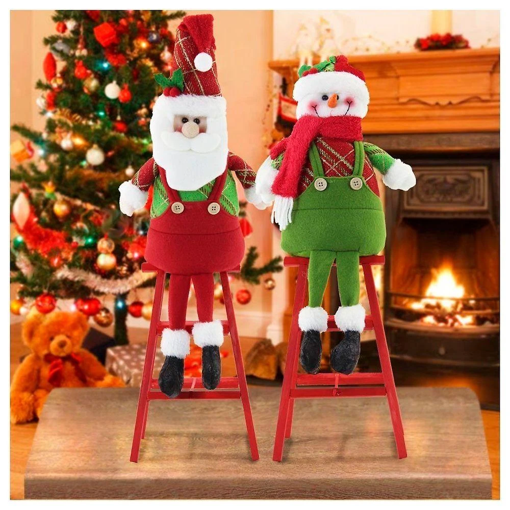 Dupla Boneco De Neve Papai Noel Decoração Natal Escada
