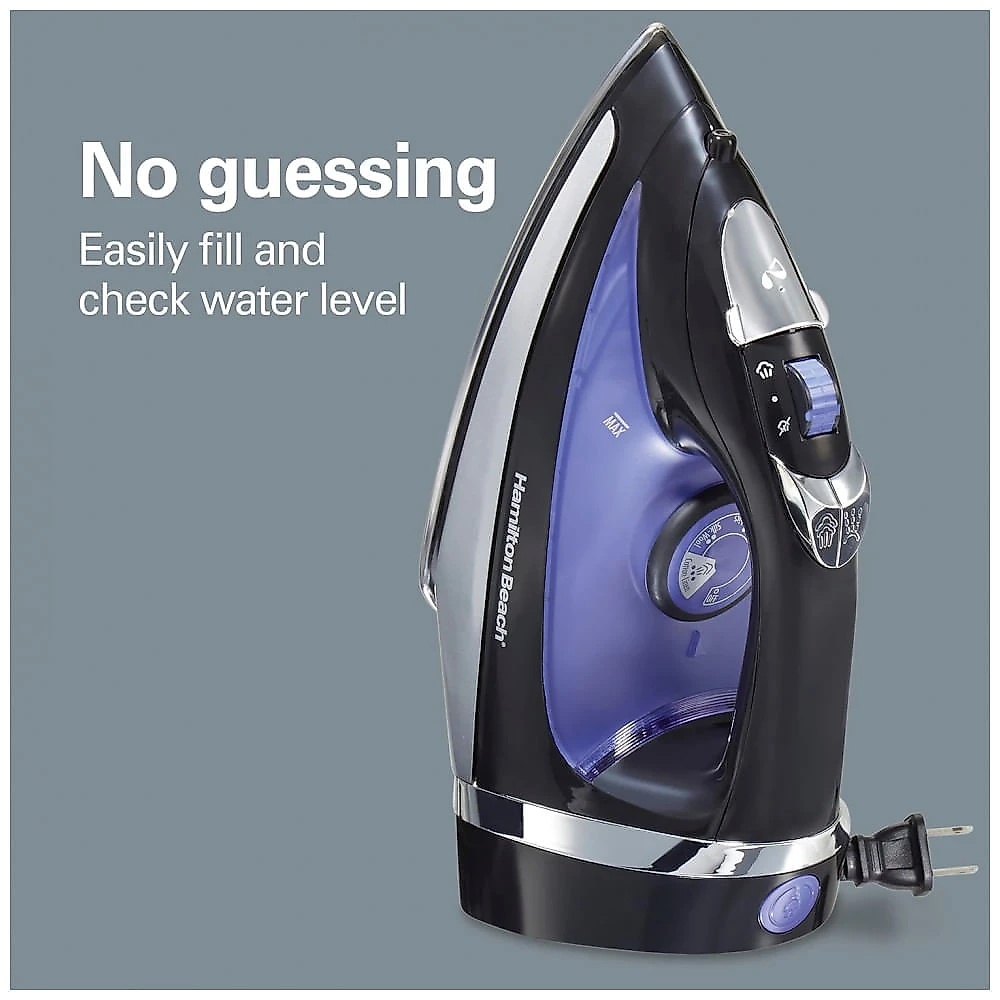 Ferro a Vapor Hamilton Beach para Roupas com Base de Aço Inoxidável, 1200 Watts, Cabo Retrátil de 2,4 Metros, Preto - Pacote com 2 Unidades
