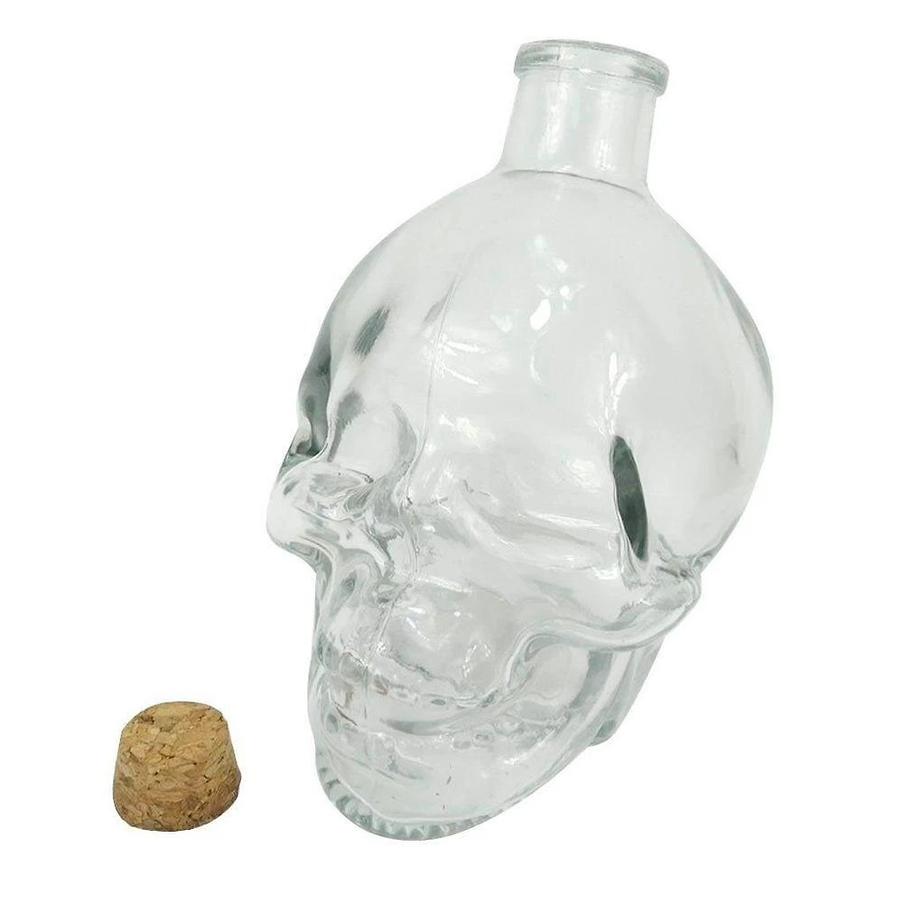 Kit 2 Frascos Garrafa Caveira De Vidro Com Rolha Para Decoração 450ml