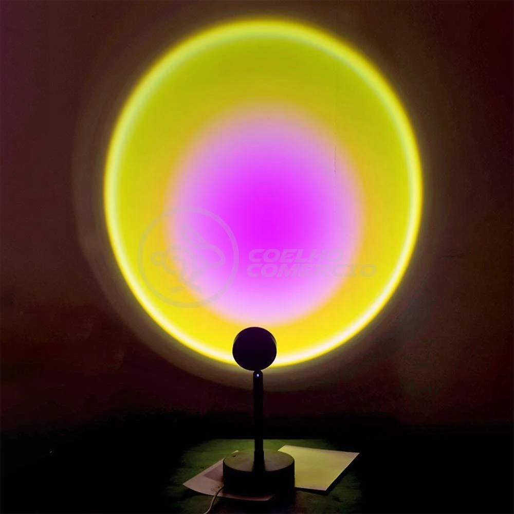 Luminária Projetor Sunset Smart Tech Mini Ring Light Projetor Sol para Luz Circular Colorida USB 5V