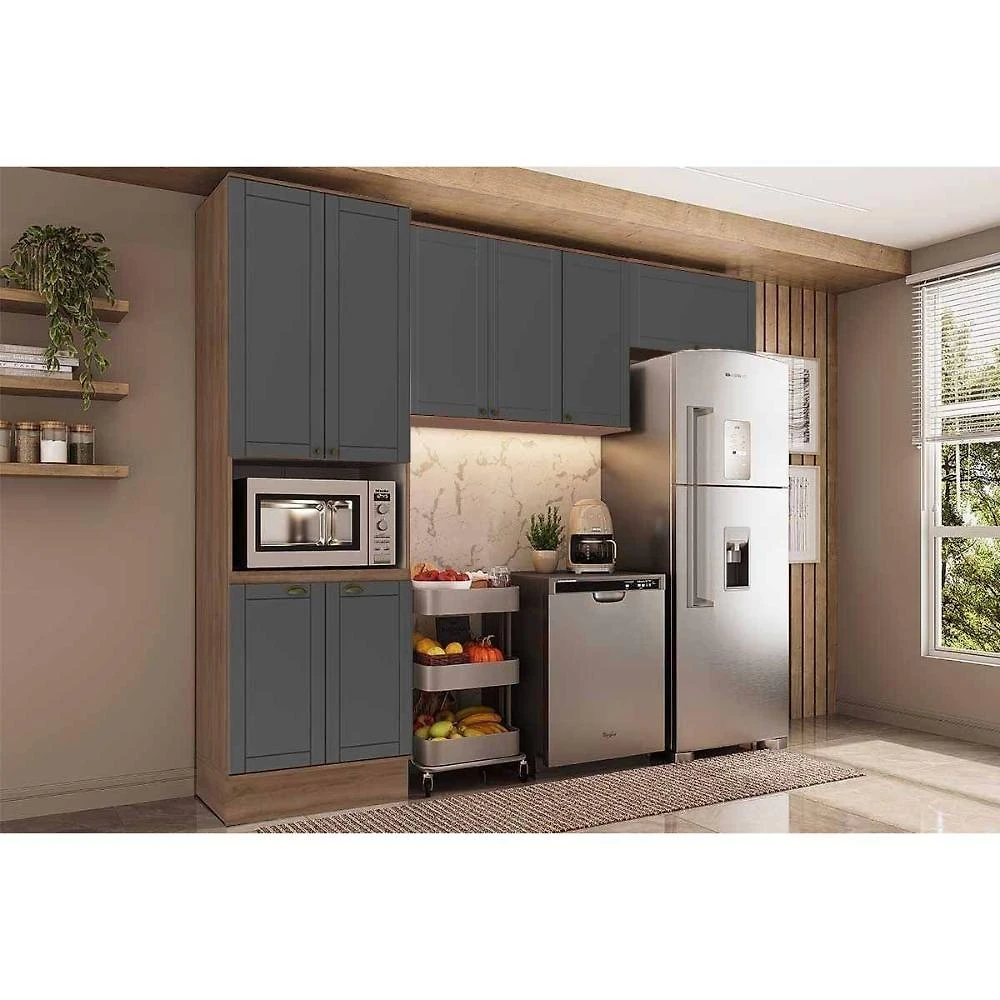Cozinha Modulada Completa Bella 3 Peças (2aéreos+1paneleiro) C3p26 Nogal-cinza - Carraro