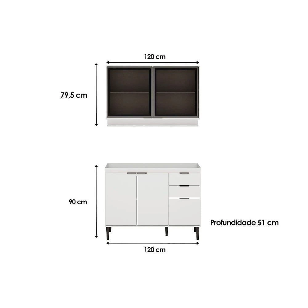 Cozinha Completa Alpha 2 Peças (1aéreo+1balcão) C2p54 Freijo-off White - Carraro