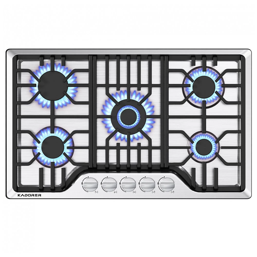 Cooktop a gás 5 bocas Kadorer inox escovado embutir conversível GN/GLP 110V