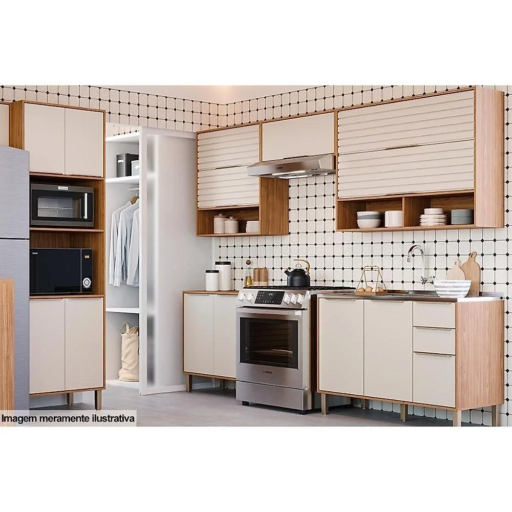 Armário Cozinha Brilhante com 1 Porta Basculante em MDF TAMANHO 80CM Cinamomo-Platina MGM