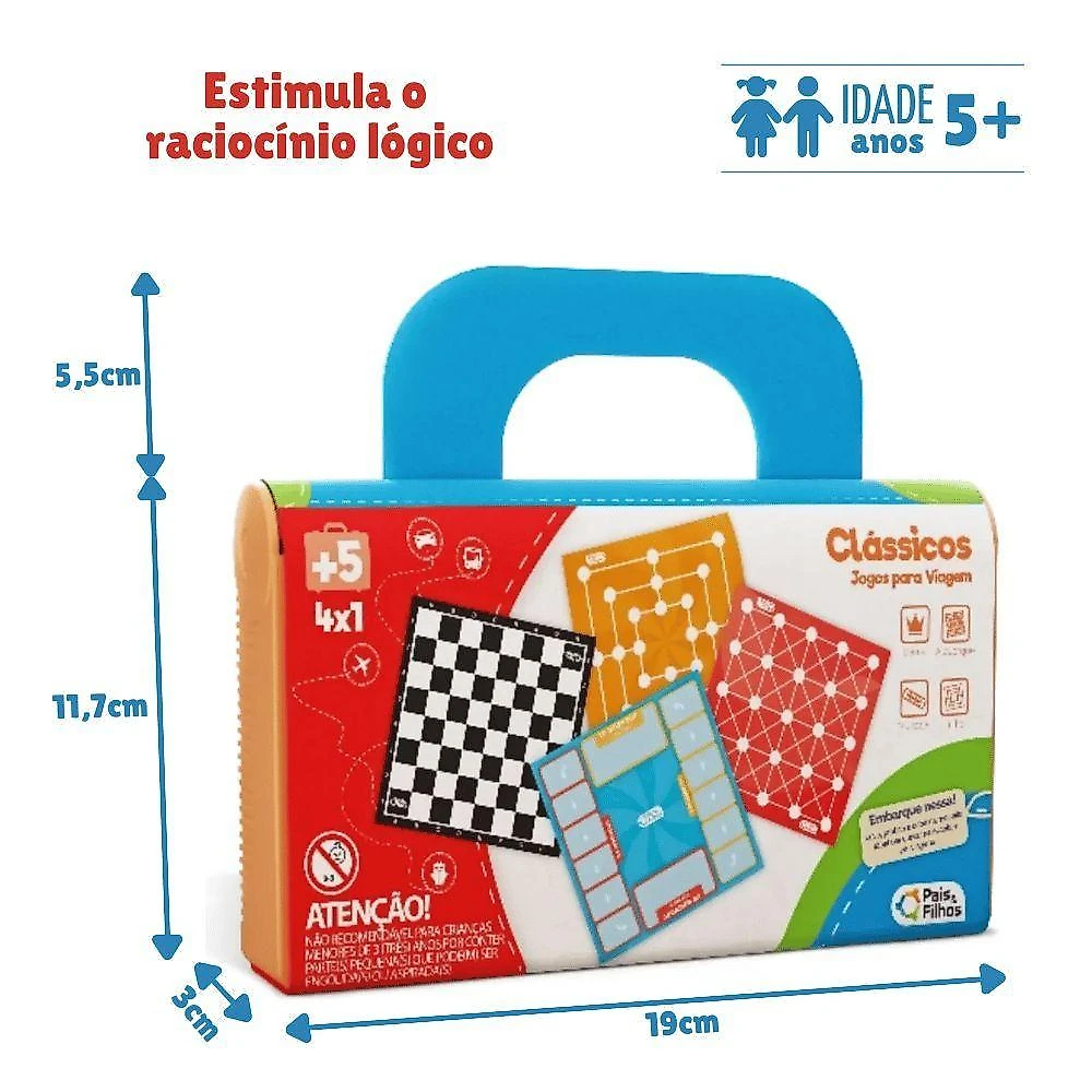 Jogo de Tabuleiro 4 em 1 para Viagem Dama Alquerque Mancala e Trilha Pais & Filhos