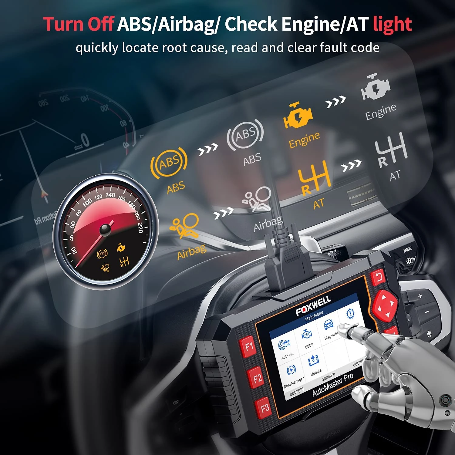 Miniatura FOXWELL Scanner Automotivo com Tela LED e Diagnóstico OBD2 NT604 12V Preto