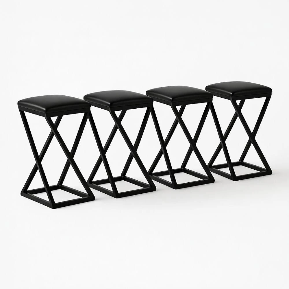 Kit 4 Banqueta Baixa Bancada 50 Cm Bar Cozinha Balcão Corino Preto