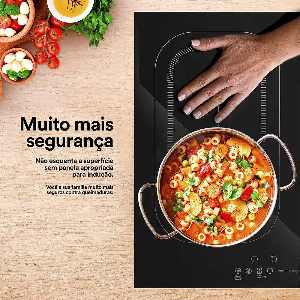 Cooktop de Indução Cinco Bocas EOS 90cm Freezone Due Preto 9500W ECI05EPF 220V