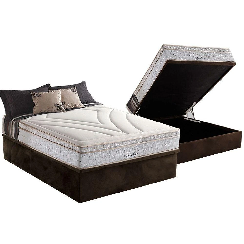 Cama Box Baú Casal: Colchão Molas Masterpocket Ensacadas Herval Maxspring American + Base Crc Suede Brown (138x188)