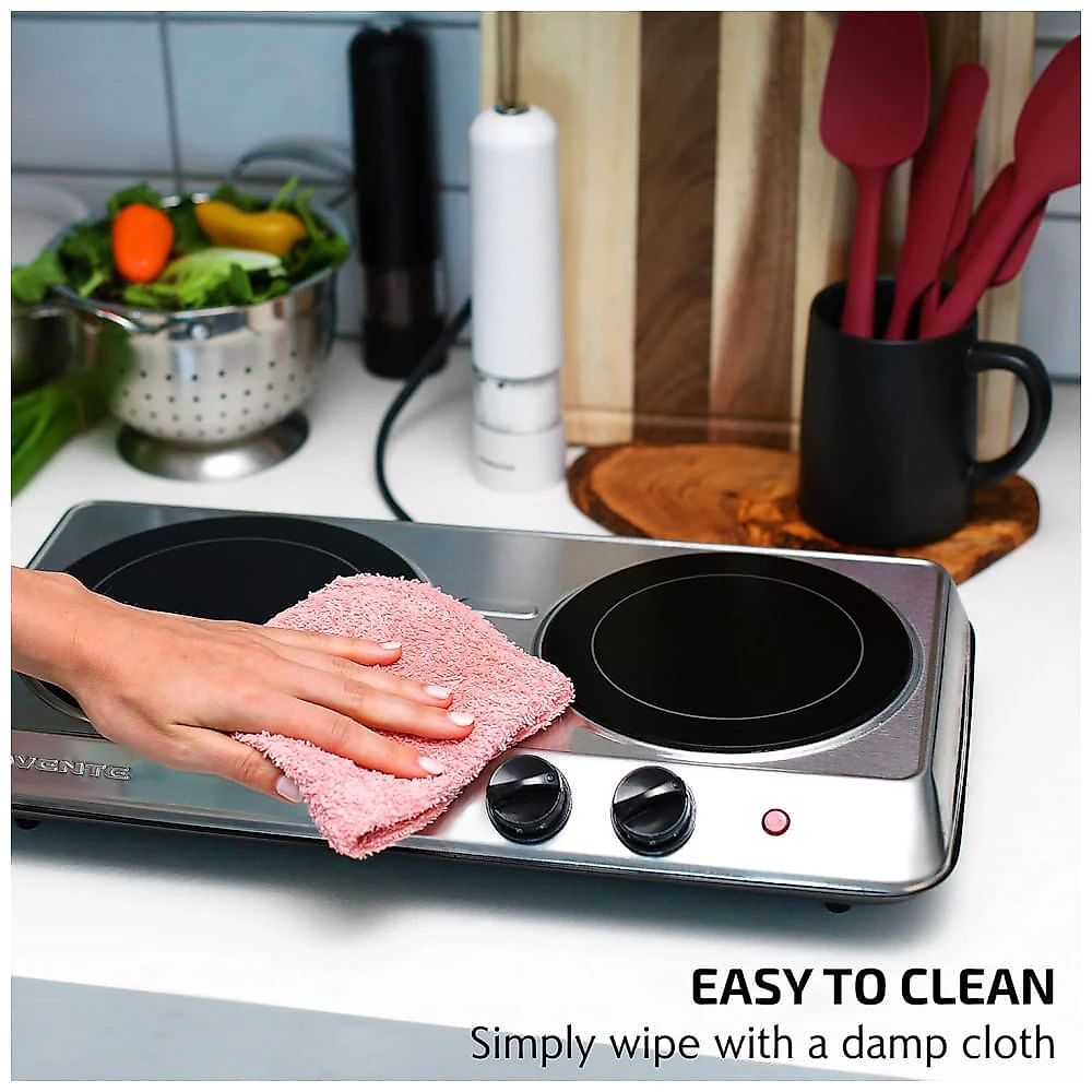 Cooktop Eltrico de Infravermelho Porttil de Vidro Cermico com Queimador Duplo,  Ajuste de Temperatura em 5 Nveis e Fcil de Limpar, 110V 1700W, OVENTE 110v