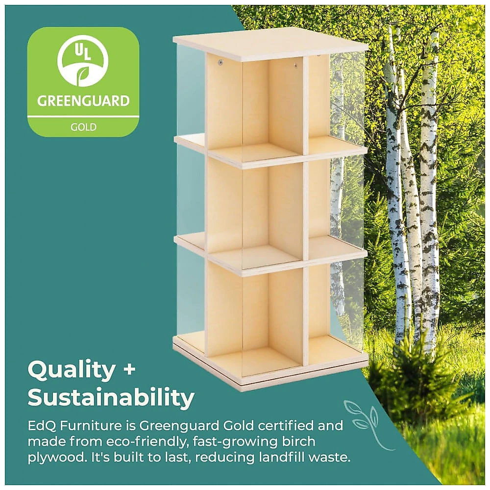 Guidecraft EdQ Estante Giratória Infantil em Madeira Natural - Organizador Montessori 360° para Livros e Brinquedos